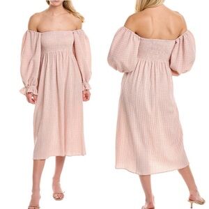 REVOLVE x O.P.T. Athena Smocked Pink Gingham Ruffle  Midi Dress Milkmaid Size S